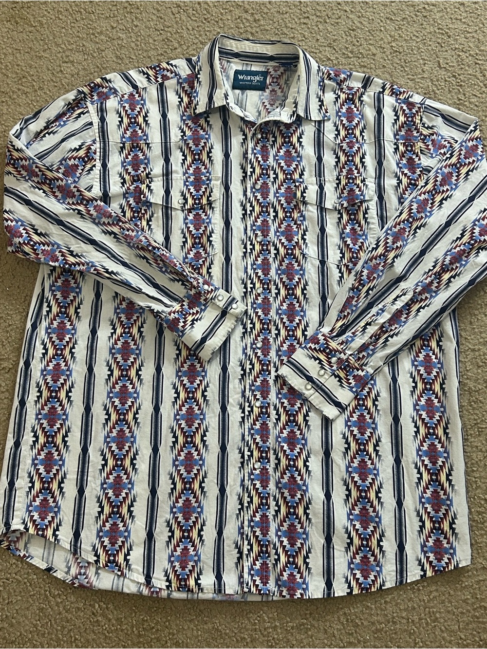 Vintage Wrangler Shirt Mens XLT Aztec Western Cowboy Pearl Snap Long Sleeve